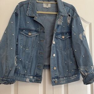 Women's Blue Distressed Jean Jacket